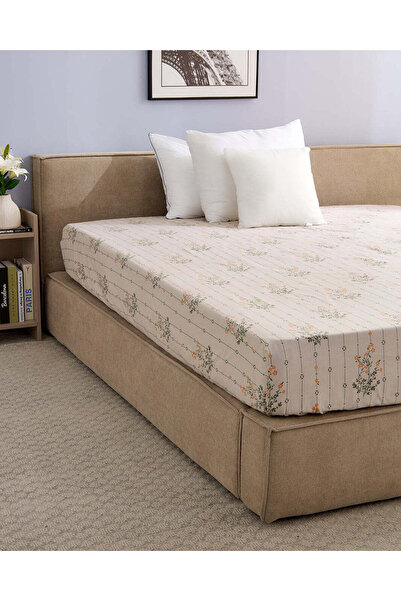 REDTAG Cream Floral Printed Fitted Sheet (Super King Size)