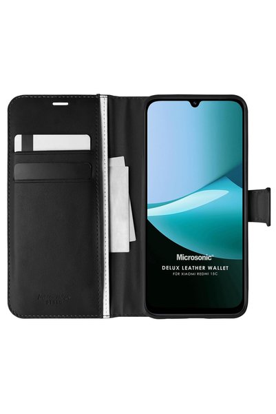 Microsonic Xiaomi Redmi 15C Case Delux Leather Wallet Black