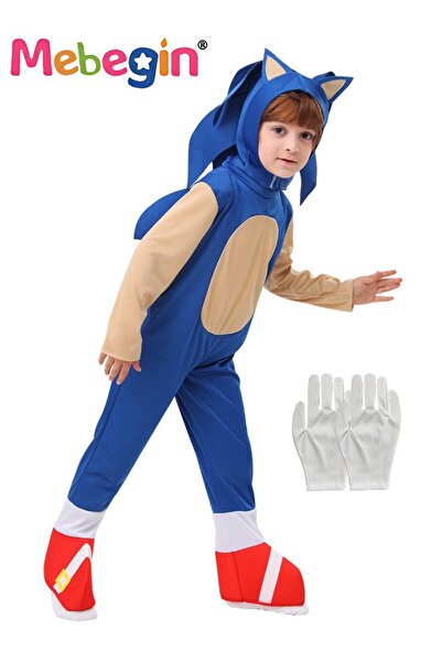 MEBEGIN بدلة سونيك للأطفال مع قفازات، طقم زي سونيك، زي تنكري لشخصية مشهورة