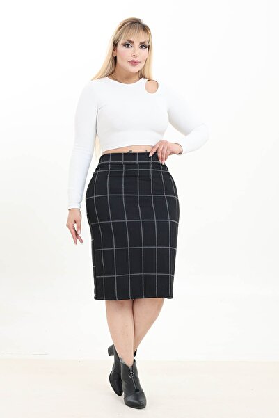 modayız Flexible Waist Elastic Plus Size Skirt 44E-2749