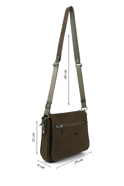 GÖNDERİ(R) Women's Khaki Suede Long Strap Shoulder Bag
