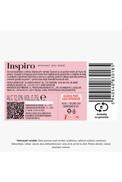 Chateau Vartely Pachet Spumant Inspiro rose