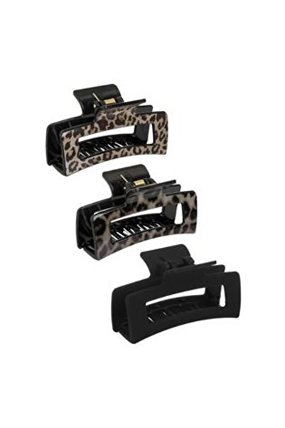 BAMI NETWORK Clame Par Neagra cu Model Leopard pentru Femei 8.5cm - 3buc