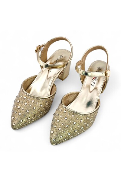 Sunrise Pearl Embellishment Close Toe Ankle Strap Heel