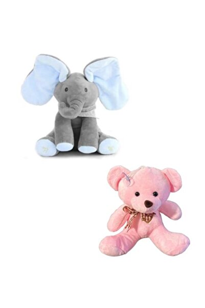 OEMN Set: Elefantul Cucu-Bau Gri/Albastru 30Cm+ Ursulet de Plus 18 Cm, Roz