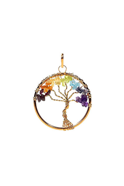 Mood Necklaces Golden brass chakra tree pendant -- 4cm