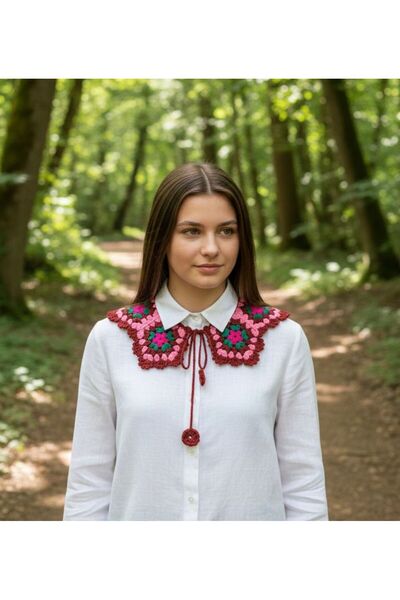 Gönülden Tasarım Hand Knitted Motif Design Women's Shirt Collar Clothing Accessory