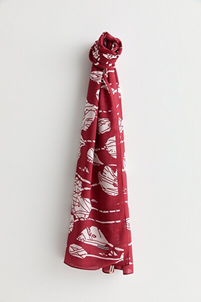 Nihan Desenli Viskon İpek Şal Bordo