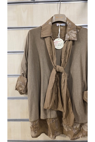 Park Moda Βαμβακερή μπλούζα με φουλάρι και πουκάμισο