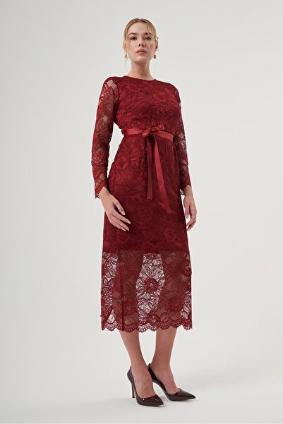 Mimya Kuşak Detaylı Dantel Elbise 2939