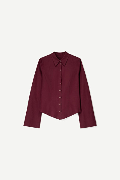 MİROR Women's Burgundy Long Sleeve Fitted Shirt