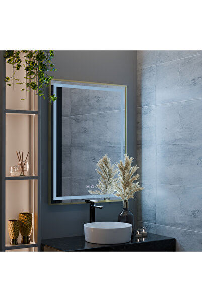 Alista Home Oglinda LED RAYNA Touch, 60x80 cm, functie Dezaburire, Rama Auriu...