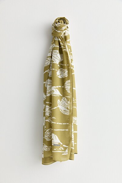 Nihan Desenli Viskon İpek Şal Olive