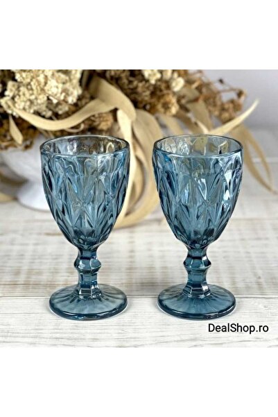 dealshopromania Set of 6 Glass Stemware 250 ml Blue Eleganta for Terrace, Poo...