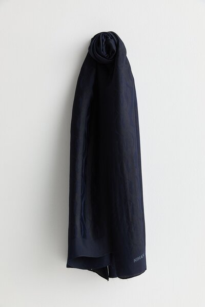 Nihan Natural Viskon Floş Şal Lacivert