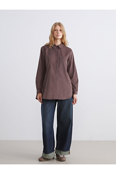 LC Waikiki Γυναικείο πουκάμισο τουνίκ από βελούδο μπορντό