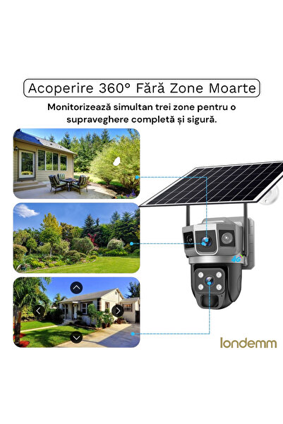 LONDEMM LONDEMM Solar Panel Video Surveillance Camera with 4G SIM Card, Triple View, 4MP Full HD