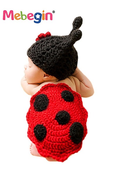 MEBEGIN زي الدعسوقة الرضيع، طقم مكون من قطعتين من الكروشيه المحبوك، ملابس تصوير حديثي الولادة محبوكة يدويًا مع