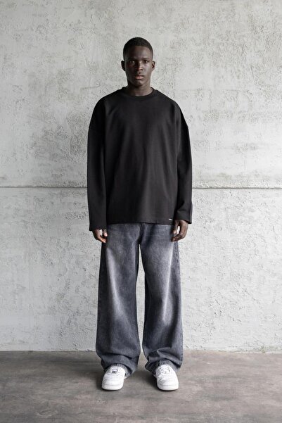 Machinist Ανδρικό μακρυμάνικο μπλουζάκι με αφηρημένο στάμπα μαύρο