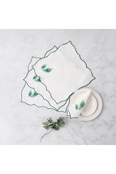 Lifestyle طقم مناديل بطبعة ريش الطاووس، مكون من 4 قطع - 40×40 سم