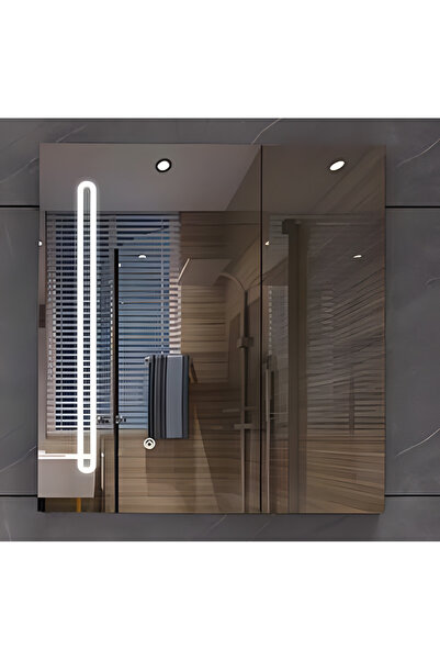 ALC-Shop Oglinda LED cu Dulap PLANO 80x70 cm Alb – Senzor Touch si Depozitare