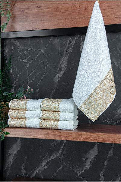 ihvan online Мереживне з вишивкою Розкішне 100% бавовняне весільне 6-предметне набір рушників для рук і обличчя 40X70 - Жовте - 4400