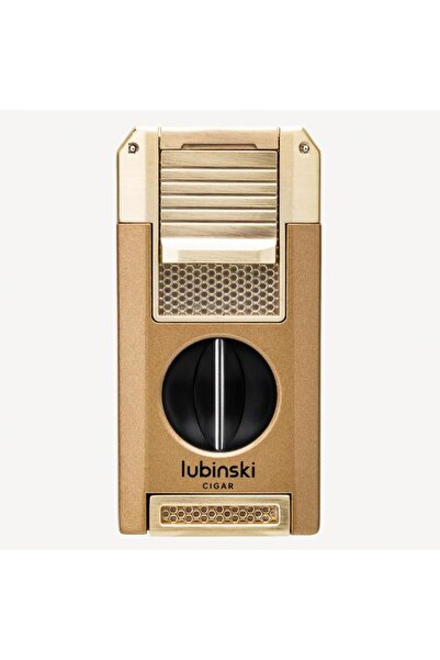Lubinski ولاعة سيجار 5 في 1 مزودة بشعلة نفاث مع قطع على شكل حرف V، وقاطع ثقب، وحامل، وأداة حفر - ذهبي