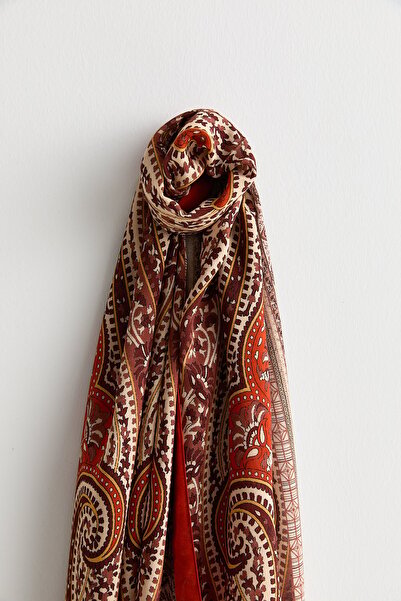 Nihan Desenli Viskon İpek Şal Tarçın