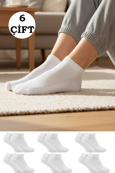 BENİSA ÇORAP Ciorapi de bumbac pentru femei, șosete albe uni, pachet de 6