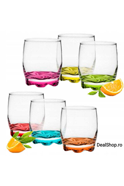 dealshopromania Set de 12 pahare din sticlă colorate în culoarea coralului, 2...