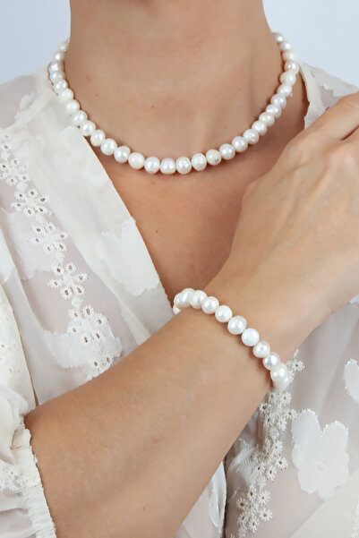 Liveyn Design Real Natural Water Pearl Classic Necklace Bracelet Set