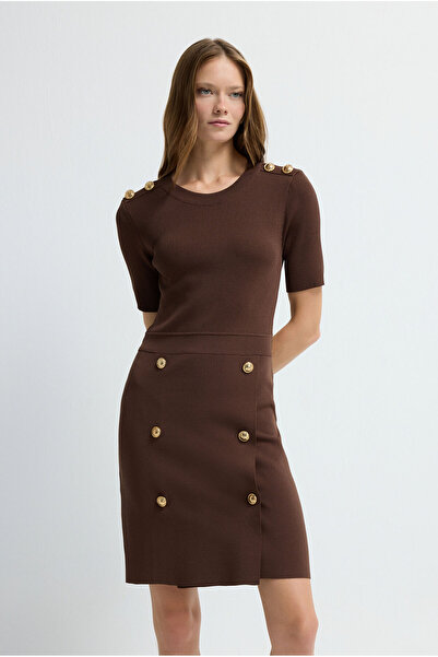 adL Düğme Detaylı Triko Elbise