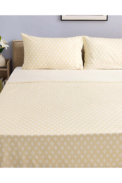 REDTAG Beige 3 Piece Printed Flat Sheet (King Size)