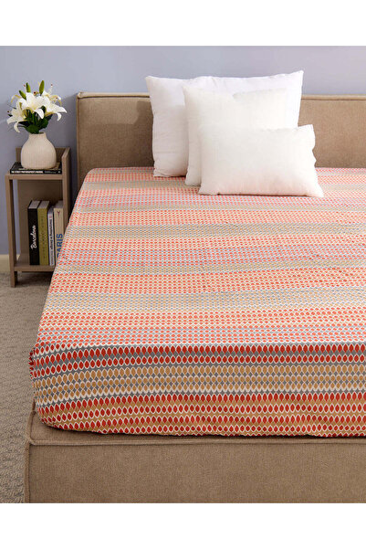 REDTAG Brown Geometric Printed Fitted Sheet (Super King Size)