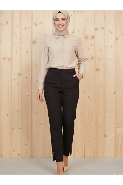 Famelin Women's Elastic Waist Pencil Cut Trousers with Leg Detail