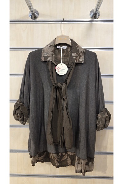 Park Moda Βαμβακερή μπλούζα με φουλάρι και πουκάμισο