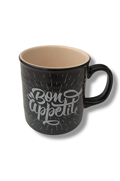 Keramika Barrel Mug 10cm Matte Black Chalkboard Painted with the Words'Bon Uppelite'