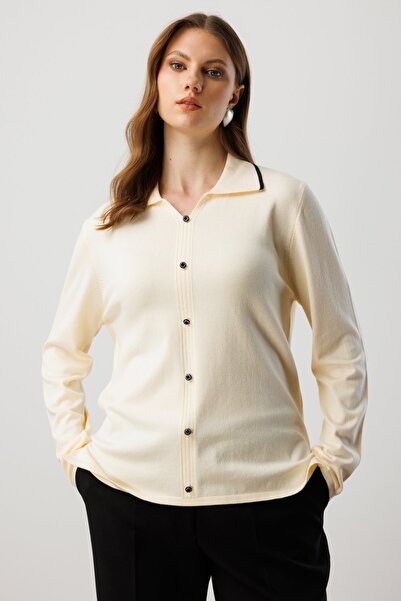 ON Süs Düğmeli Polo Yaka Triko Kazak