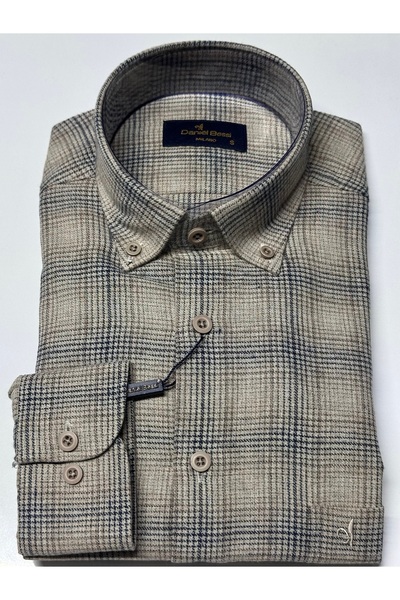 Daniel Bessi Κλασικό ανδρικό πουκάμισο με μακρυμάνικο κανονικό τύπο με καρό τσέπες GML-500