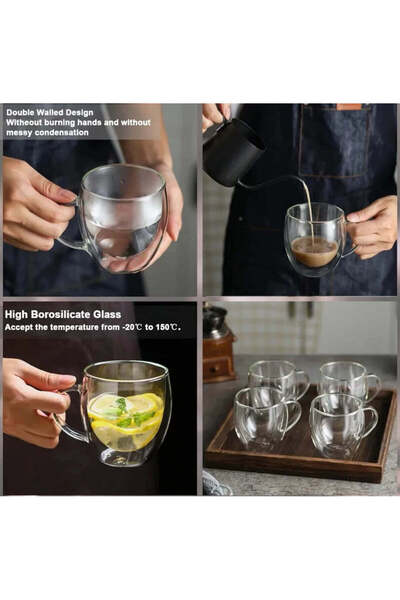 dealshopromania Set de 6 cești de cafea cu pereți dubli din sticlă termorezistentă 250 ml