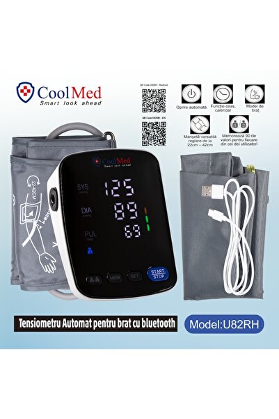 Cool Med Automatic Upper Arm Blood Pressure Monitor with Bluetooth compatible with IOS and Android U82RH