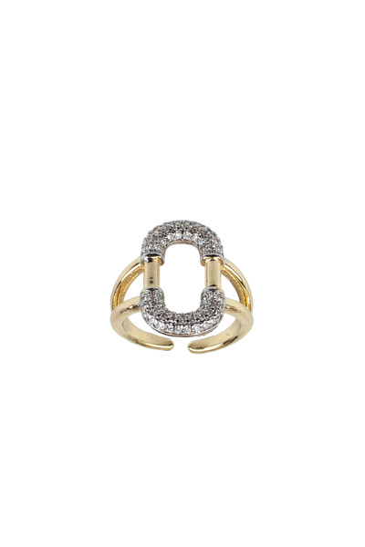 Liveyn Design Zircon Stone Oval Shape Gold Double Row Design Ring