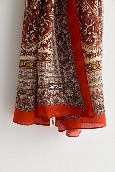 Nihan Desenli Viskon İpek Şal Tarçın