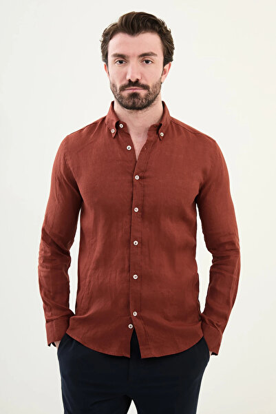 Mcr Plain Slim Fit 100% Linen Men's Shirt Tile - 27068.25Y