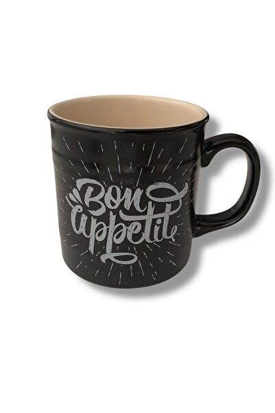 Keramika Barrel Mug 10cm Matte Black Chalkboard Painted with the Words'Bon Uppelite'