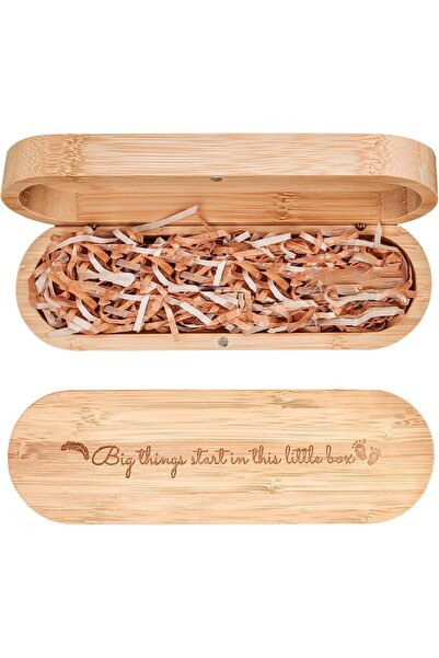 Generic Keepsake Announcement Box, Hinged Bamboo-Style Storage Case, 7.7 × 1.65 in