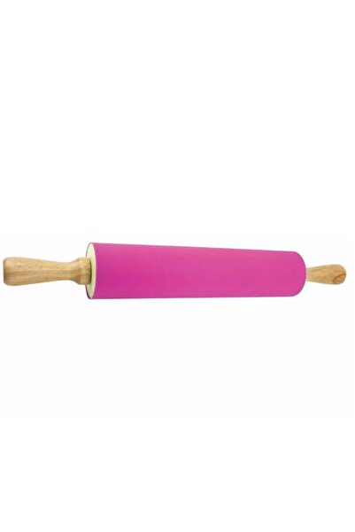 Kinghoff Silicone rolling pin with rotating shaft and wooden handles, 39.5 x 5.3 cm,