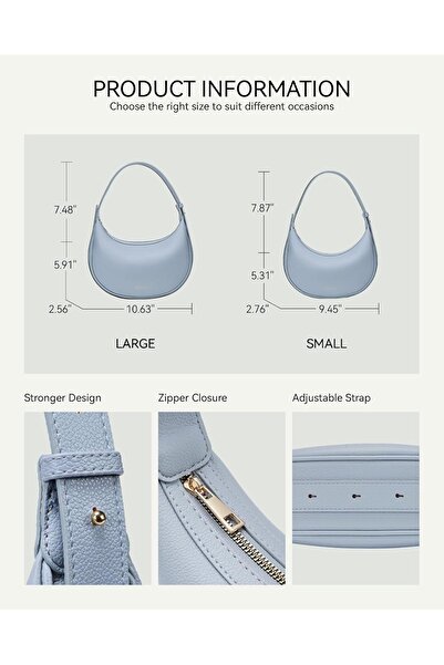 BOSTANTEN Crescent Shoulder Bag for Women - Trendy Crossbody Hobo Purse Vegan Leather Blue Small