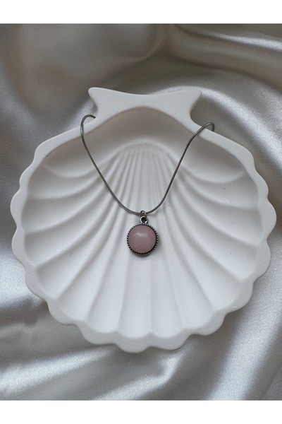 çelik takı Pembe Mineli Paslanmaz Çelik Kolye