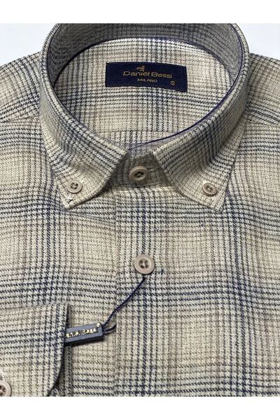 Daniel Bessi Κλασικό ανδρικό πουκάμισο με μακρυμάνικο κανονικό τύπο με καρό τσέπες GML-500